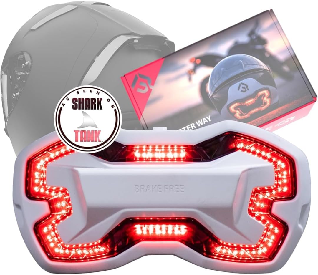 Brake Free Helmet Light - Smart Wireless Motorcycle Lights- Weatherproof LED Motorcycle Helmet Light - Lightweight & Aerodynamic Design - Smart Brake Detection - Single Button Operation - White