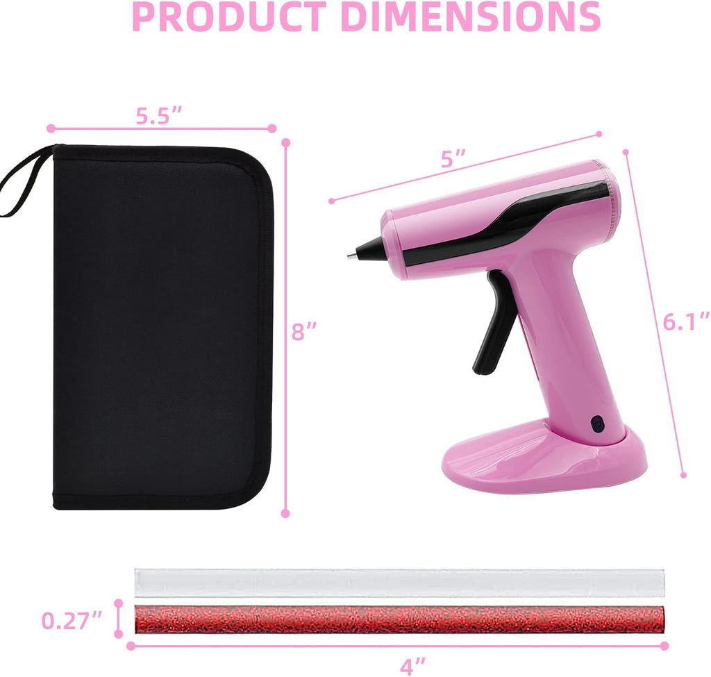 Liumai Cordless Hot Glue Gun Kit with 30pcs Mini Glue Sticks, USB Rechargeable Mini Glue Gun with Carrying Case, Stand-Up Base, Smart Power-Off Hot Melt Glue Gun for Crafting, Pink