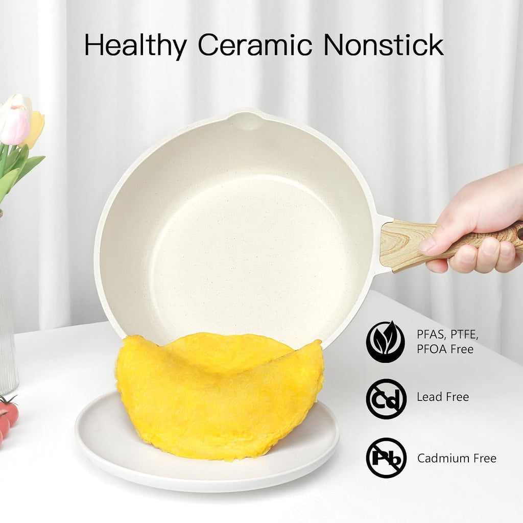GiPP Ceramic Pots and Pans Set Non Stick - 17 Pcs Nonstick Cookware Set, Non-toxic Healthy Kitchen Cooking Set/Frying Pans Set, Dishwasher Safe, PFAS PTFE PFOA PFOS Free, Cream White