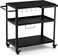 Outdoor Grill Cart Table, Pizza Oven Stand with Casters, Black