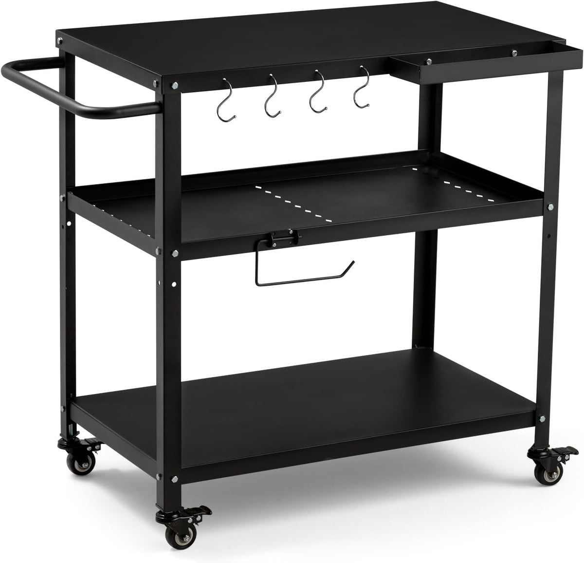 Outdoor Grill Cart Table, Pizza Oven Stand with Casters, Black