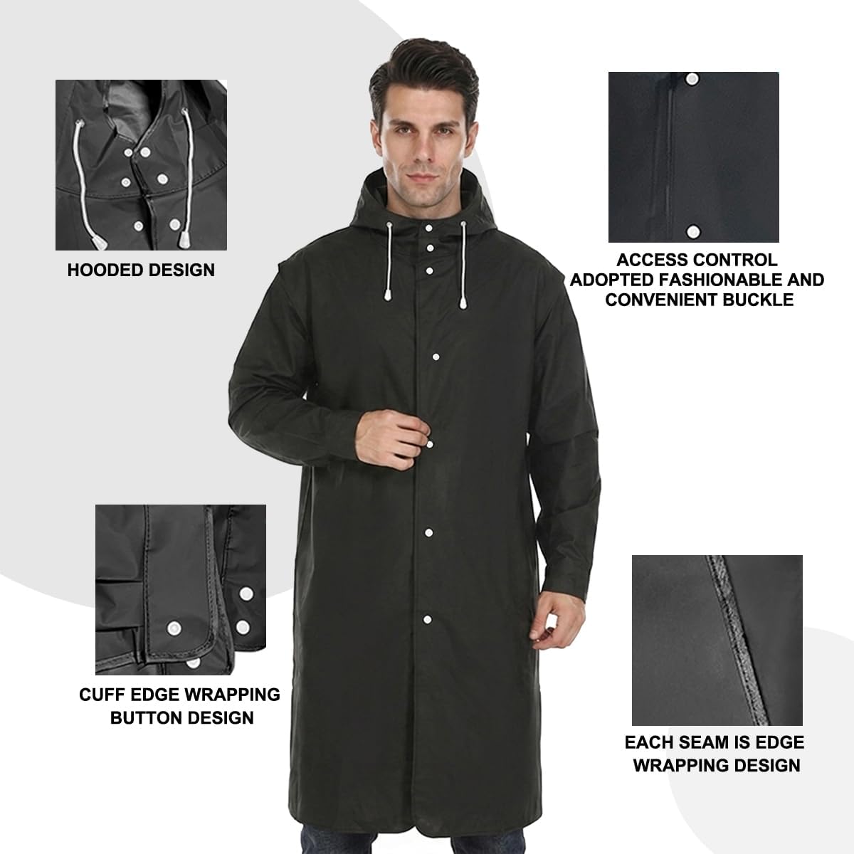 Men's Reusable EVA Raincoat Long Waterproof Trench Coat