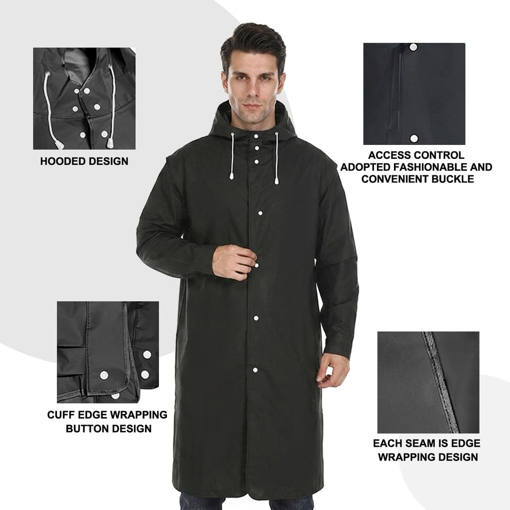 Men's Reusable EVA Raincoat Long Waterproof Trench Coat