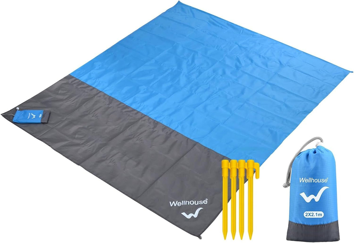 wellhouse Sandproof Beach Blanket,Camping Mat Waterproof Picnic Blankets with Floating Waterproof Phone Pouch Washable Rug for Travel Hiking Music Grass BBQ (Orange)