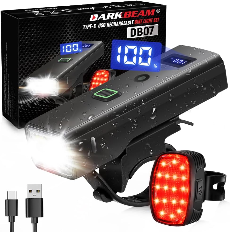DARKBEAM Bike Lights for Night Riding USB-C Bicycle Lights Set 4+5 Modes