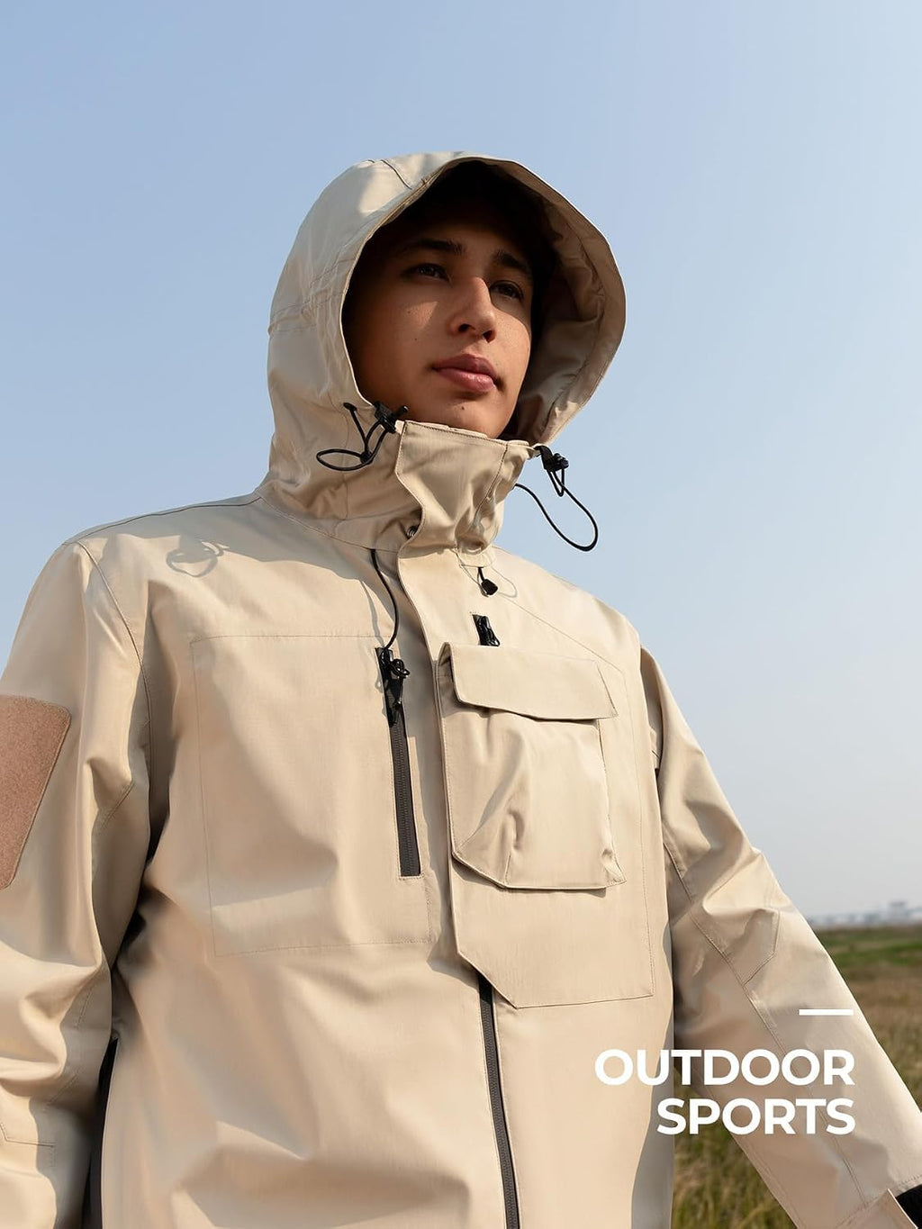Men's Waterproof Tactical Jacket Lightweight Hooded Raincoat Stain Resistant Breathable Outdoor Shell