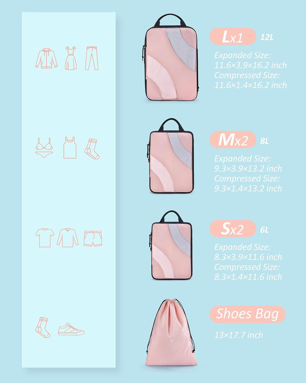 BAGSMART Compression Packing Cubes for Travel