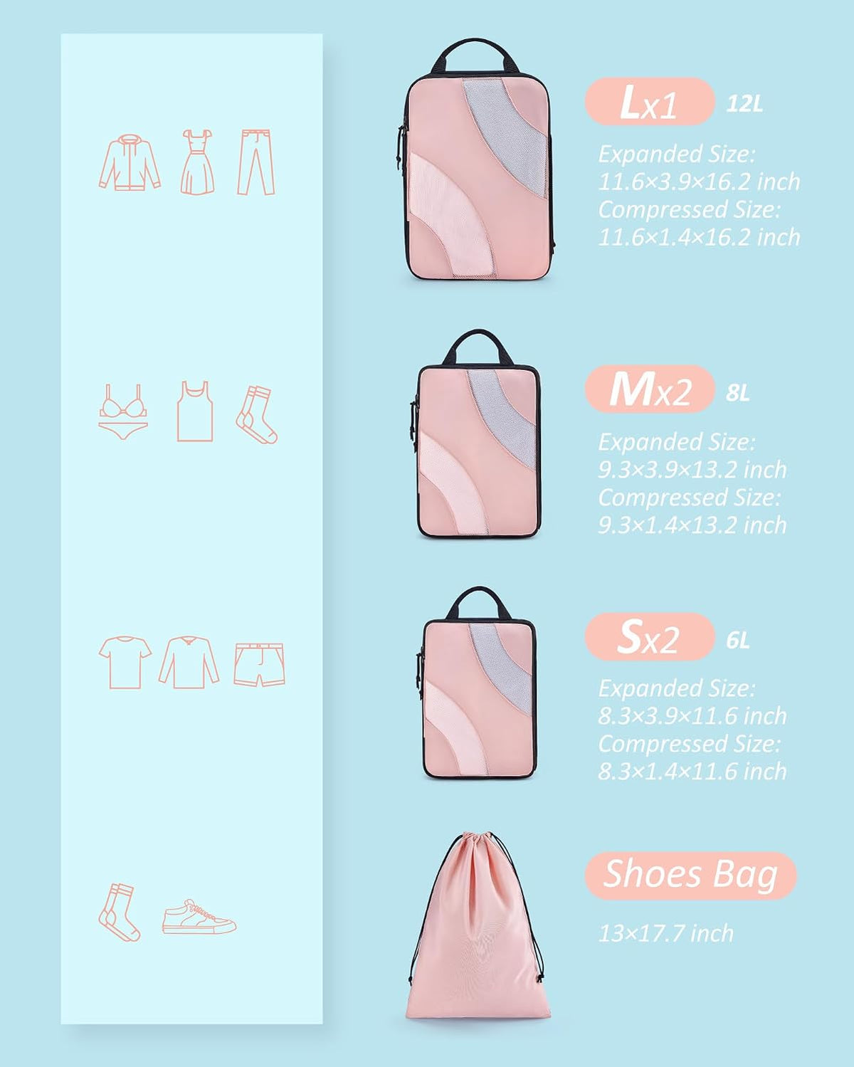 BAGSMART Compression Packing Cubes for Travel