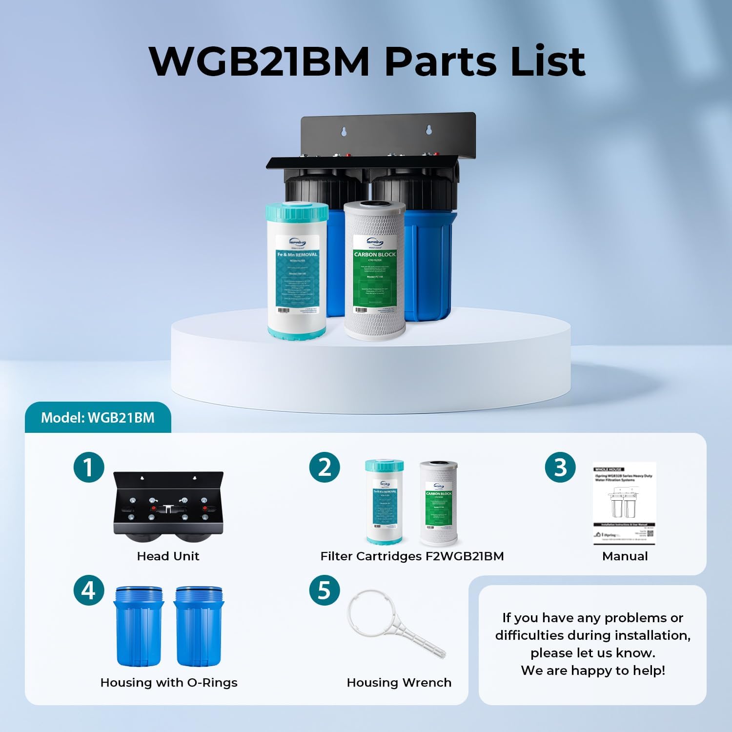 iSpring WGB21BM 2-Stage Whole House Water Filtration System, 10” x 4.5” Carbon Block and Iron & Manganese Reducing Filters, 1" Ports