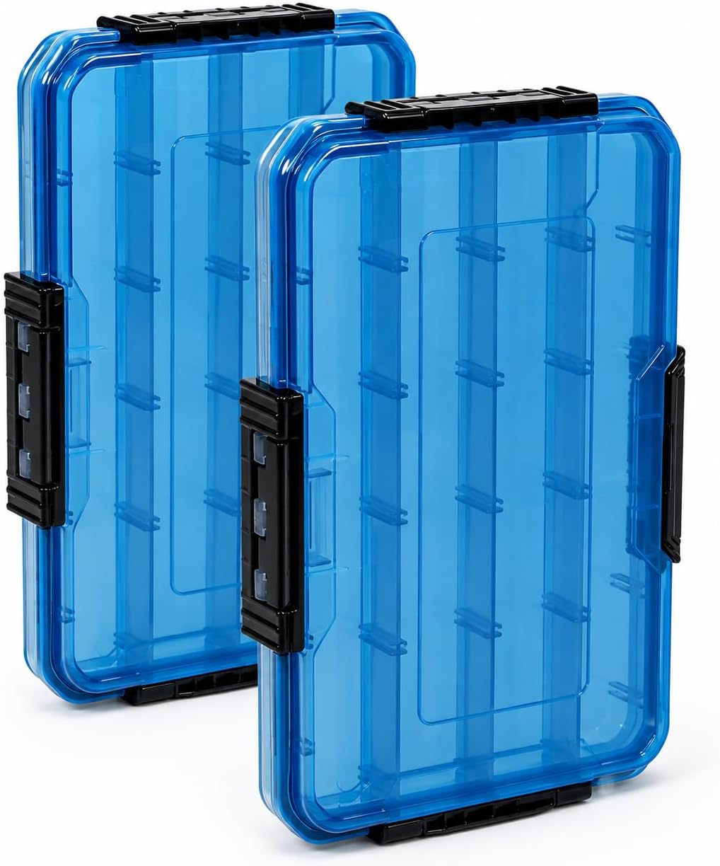 BEAR PAW 3700 Fishing Tackle Boxes Large Waterproof Fishing Tackle Box Lure Tray Storage Organizer Plastic Box with Adjustable Dividers Blue