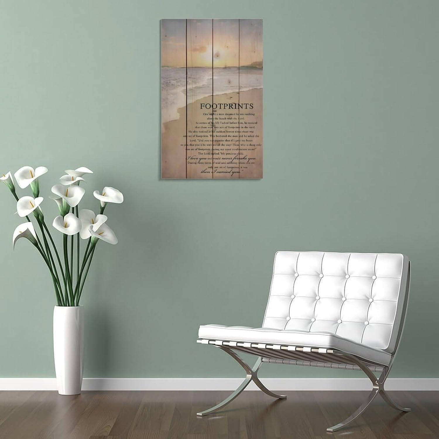 Footprints in the Sand Religious Canvas Wall Art Posters, Inspirational Beach Sunset Poem Print Poster (Framed 20x30inch, Footprints(1))