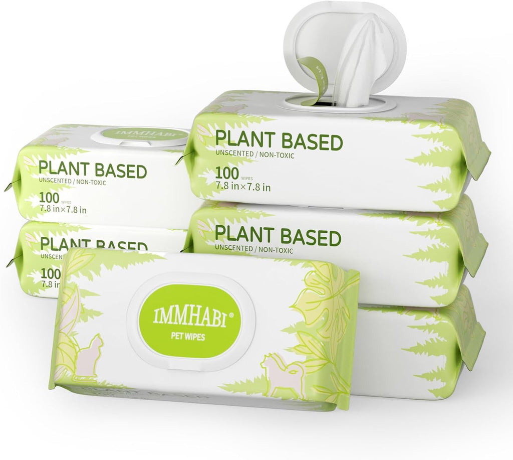IMMHABI 400 Count Dog Wipes, Unscented Plant-Based Hypoallergenic Pet Wipes for Paws, Butt, and Anal Gland Care, Cleansing & Deodorizing for Puppies and Cats