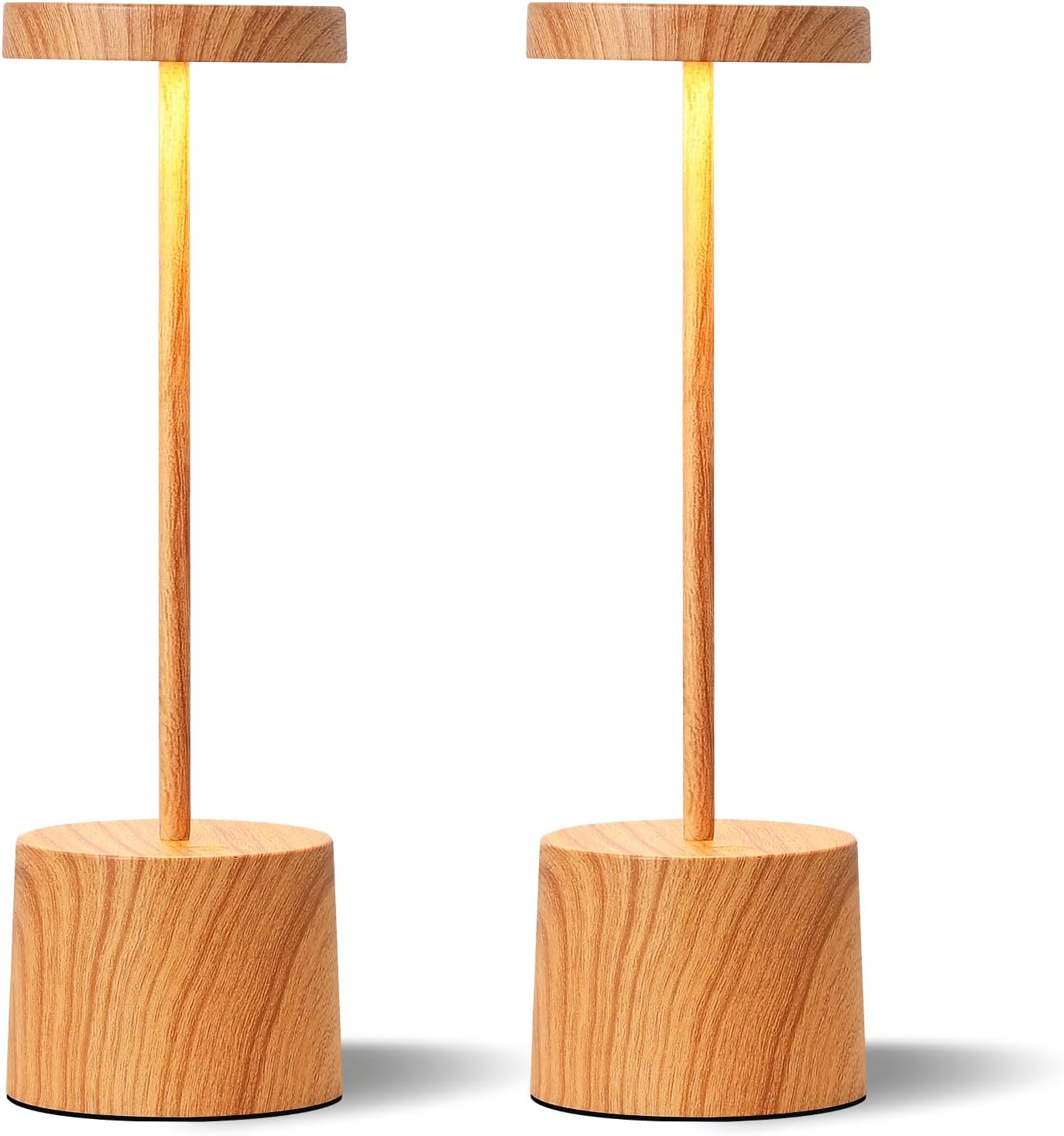 Kakanuo Wooden Rechargeable Cordless Lamp - Touch Control, 3 Color Temperature, LED Outdoor Wireless Lamp, Battery Operated Lamps, Stepless Dimmable, Set of 2