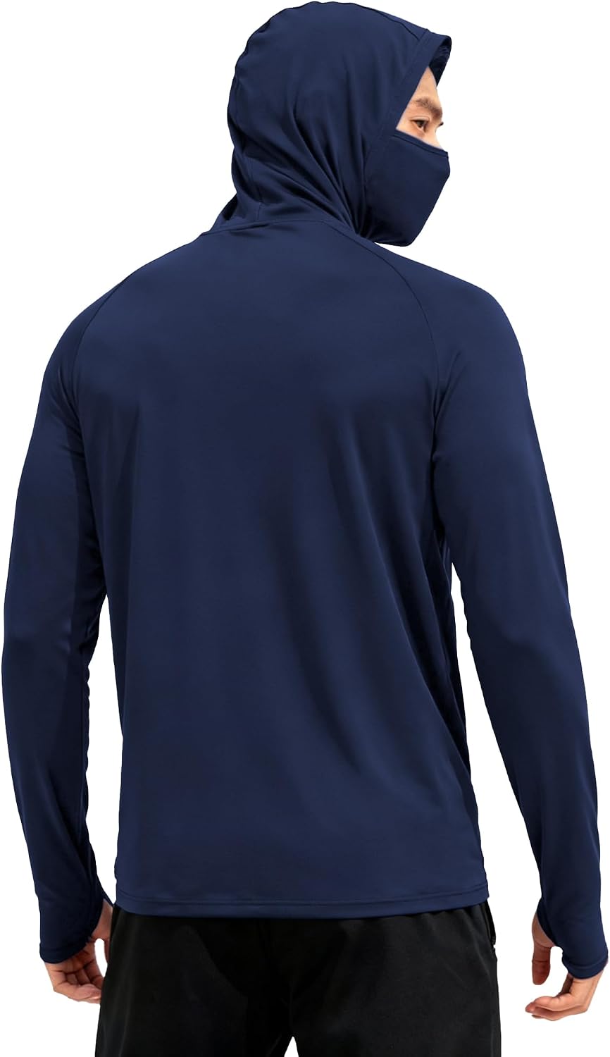 HovSiyla Mens Fishing Hoodie UV Sun Protection Shirts UPF Rash Guard Long Sleeve Shirts Hiking Performance Mesh Face Mask Top