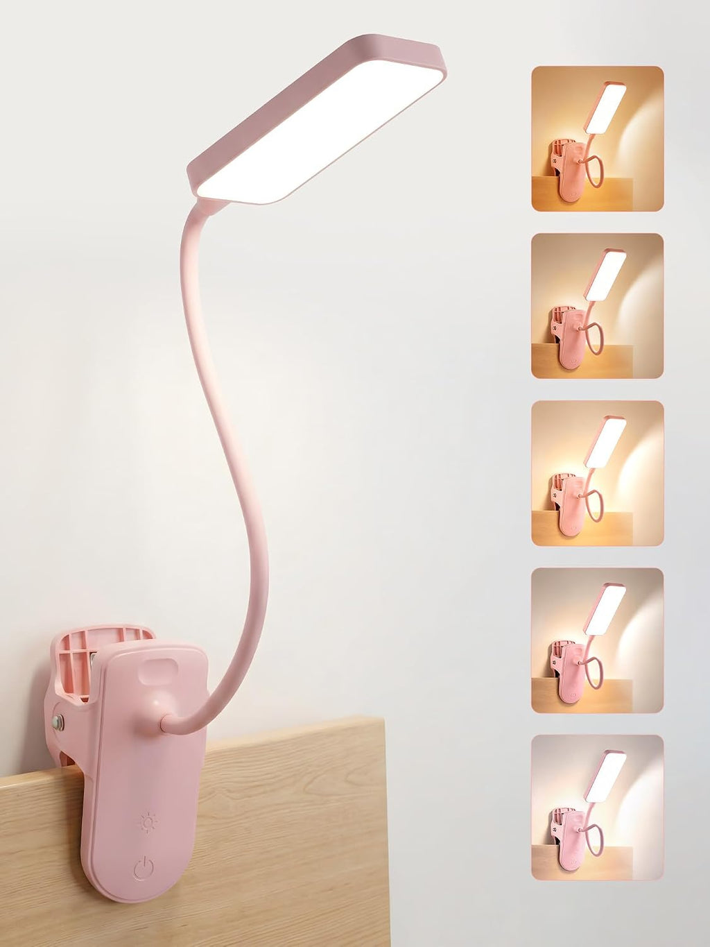 Pink Desk Lamp for Dorm Lamp, 9 Brightness+5 Color Clip on Light, Cute Lamp