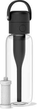 Aquagear Water Filter Bottle BPA-Free, 22oz Capacity, Removes Chlorine, PFOA/PFOS Forever Chemicals, 40 Gallon Filter Life, Black
