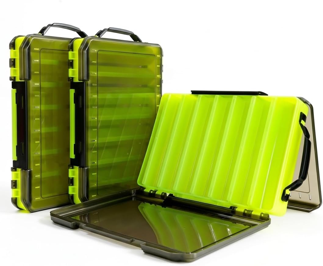 Fishing Tackle Boxes Lure Organizer: 2 Packs Hard Bait Storage Box - Double Sided Fishing Lure Case with 14 Compartments Container (Grey, L)