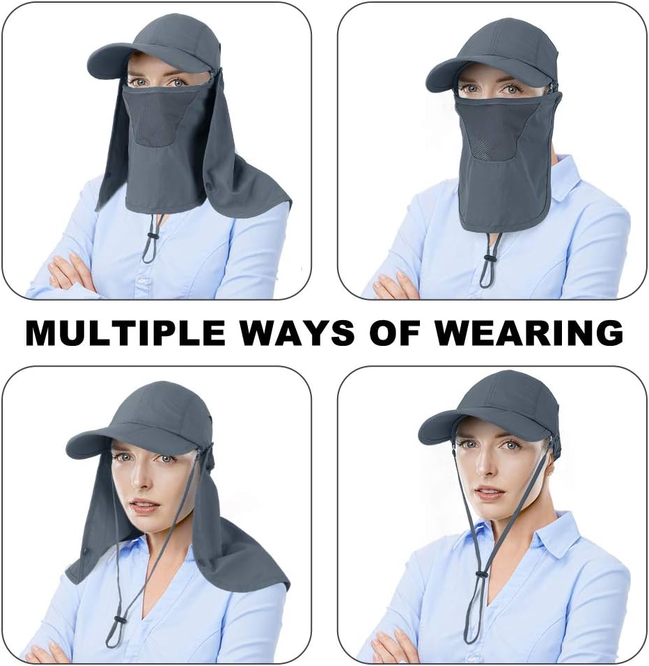 CRISTGEE Foldable Sun Cap, Fishing Hats, UPF 50+ Protection Caps with Face Mask Neck Flap