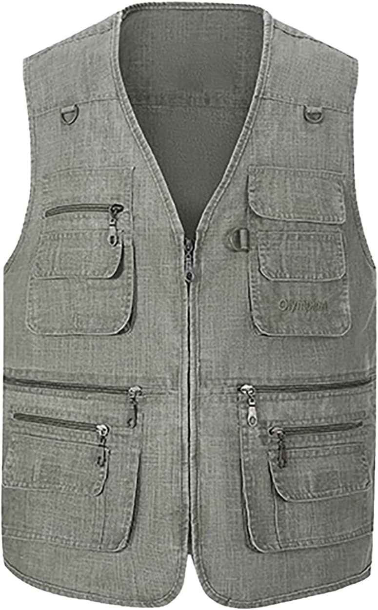 Hbufnha Men's Casual Safari Travel Vest 16 Pockets Outdoor Work Vest Sleeveless Jacket Fishing Hiking Photograph