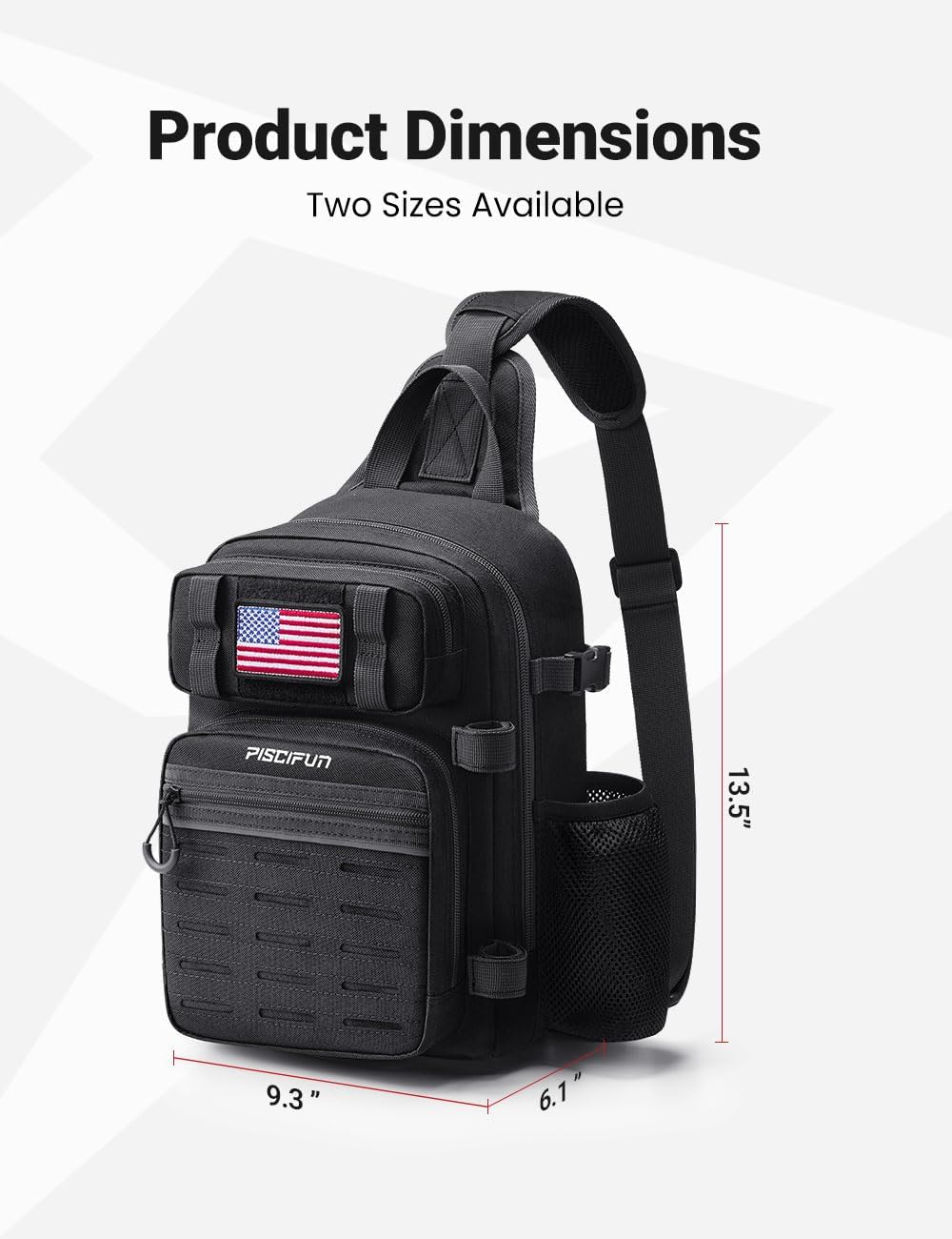 Piscifun Fishing Backpack Tackle Bag with 2 Rod Holders, Multi-Compartment Storage, MOLLE System, Water-Resistant Lightweight Outdoor Pack,Single Shoulder Black Standard