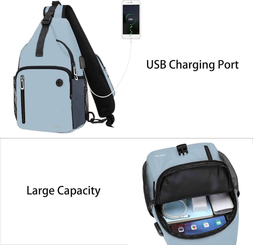 MOSISO Sling Backpack Bag, Crossbody Shoulder Bag Travel Hiking Daypack Chest Bag with Front Square Pocket&USB Charging Port