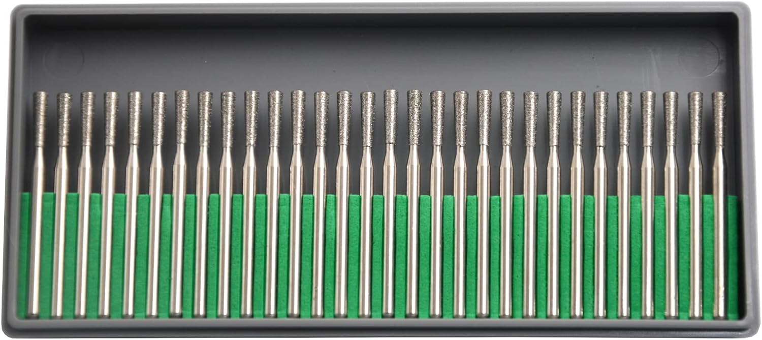 30Pcs 4mm Cylinder,3mm Shaft,Diamond Stone Abrasive Burs Burr Grit Bits for Rotary Tool Grinding Head Jewelry Lapidary Woodworking (Cylinder 4mm)