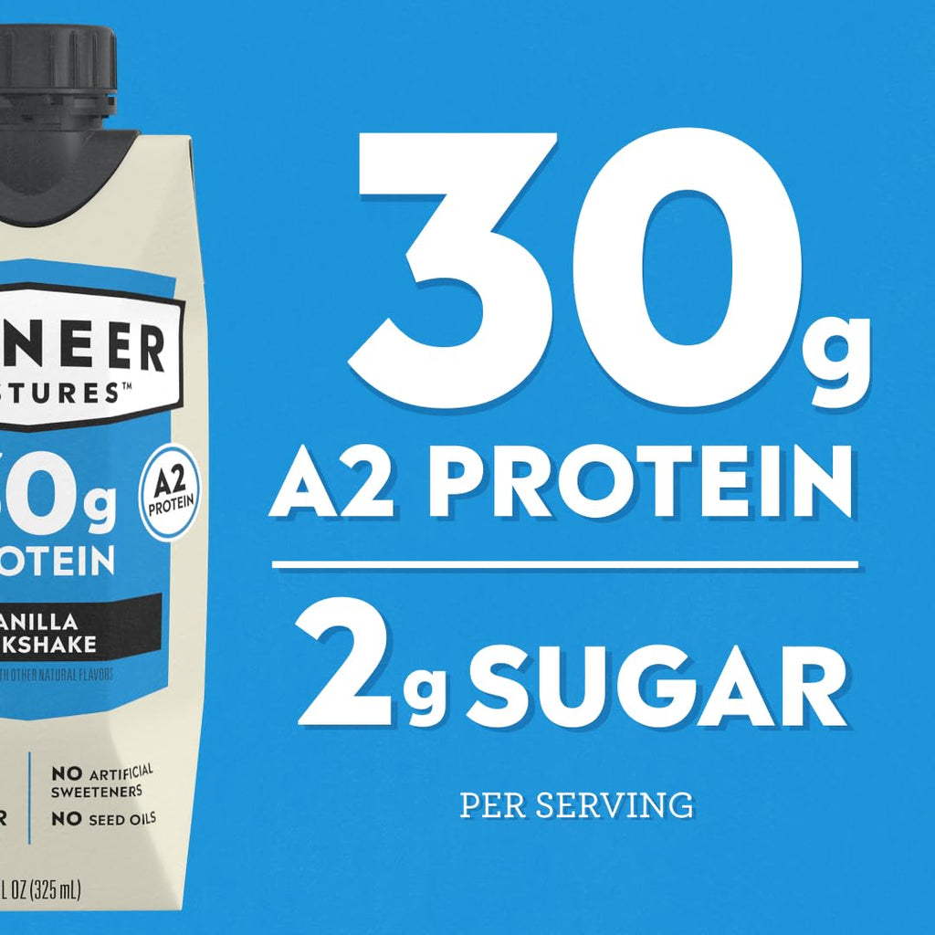 Pioneer Pastures High Protein A2 Milkshakes, Vanilla, 11oz, 12 Pack