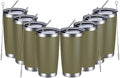 MEWAY 20oz Tumbler 8 Pack Double Wall Vacuum Insulated Travel Mug Bulk, Stainless Steel Tumblers with Lid and Straw, Durable Powder Coated Coffee Cups for Cold & Hot Drinks (Army Green, 8)