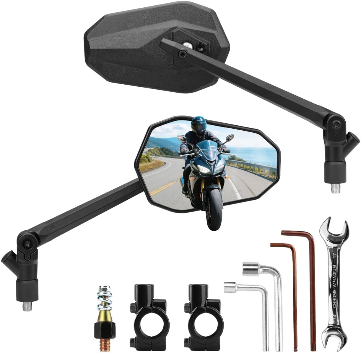 SHEJISI Motorcycle Mirrors for Handlebars, ATV Mirrors Featuring a Phone Mount Interface, Anti-impact/explosion/glare,HD,Compatible with Motorcycle (Suzuki,Yamaha,Honda,Kawasaki),Mopeds,Electric Bike