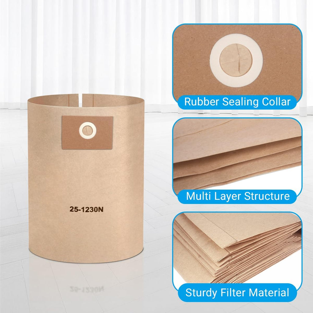 6 Pack 25-1230 Vacuum Bags Fit for Stanley 4-5 Gallon Vac: SL18129, SL18130