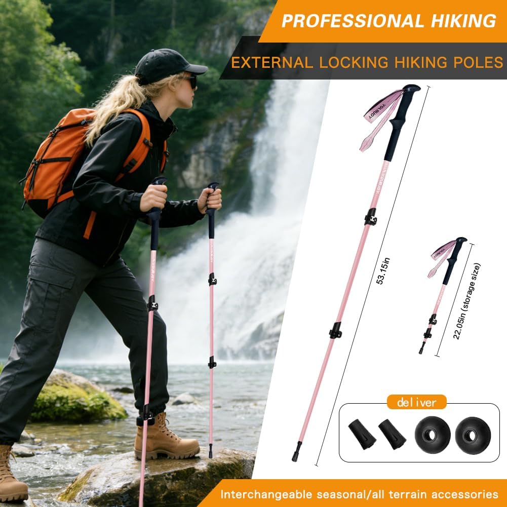 Hiking Trekking Poles, Macaron Colors 2 Pack Anti Shock, Adjustable, Collapsible Hiking Poles for Trekking or Walking, Lightweight Aluminum Sticks