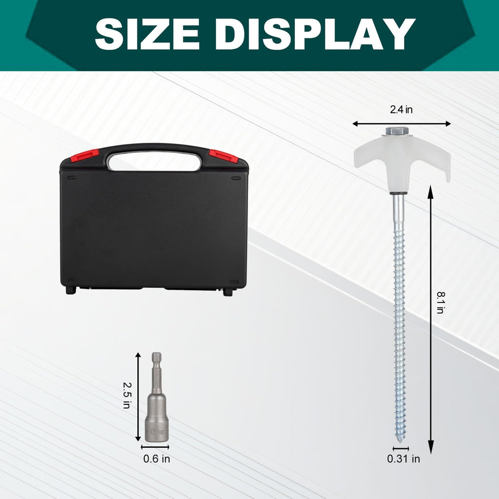 20 Pack Screw in Tent Stakes Heavy Duty,8 ’’ Ground Anchors Screw in,Metal Stakes with Hex Head Driver and Sturdy Storage Box. (20, Luminous White)