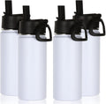 Volhoply 16 OZ Kids Water Bottle Bulk 4 Pack,Insulated Sports Bottles with Straw Lid,Stainless Steel Bottle with Handle Keep Cold & Hot,Double Wall Vacuum Tumbler Cups for School(White, 4)