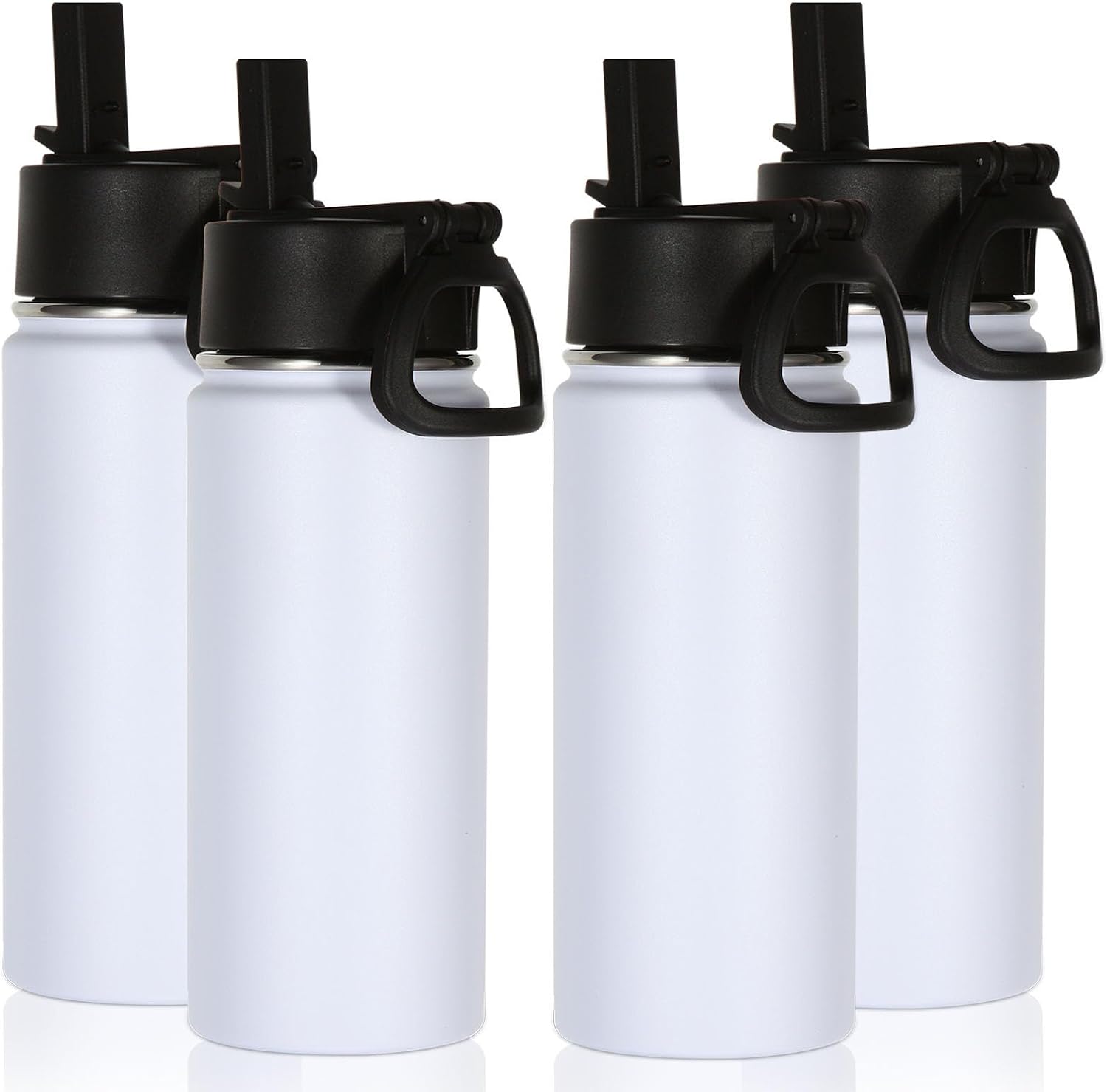 Volhoply 16 OZ Kids Water Bottle Bulk 4 Pack,Insulated Sports Bottles with Straw Lid,Stainless Steel Bottle with Handle Keep Cold & Hot,Double Wall Vacuum Tumbler Cups for School(White, 4)