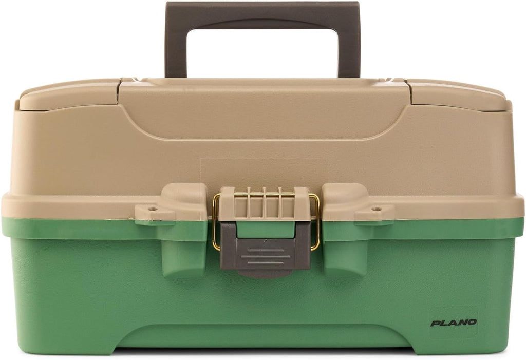 Plano Three-Tray Tackle Box Catfish Kit, Green/Tan, Rust-Proof Brass Latch, Top-Access Tray Compartments with Deep Storage, Made in the USA, Portable Fishing Gear Storage Organizer