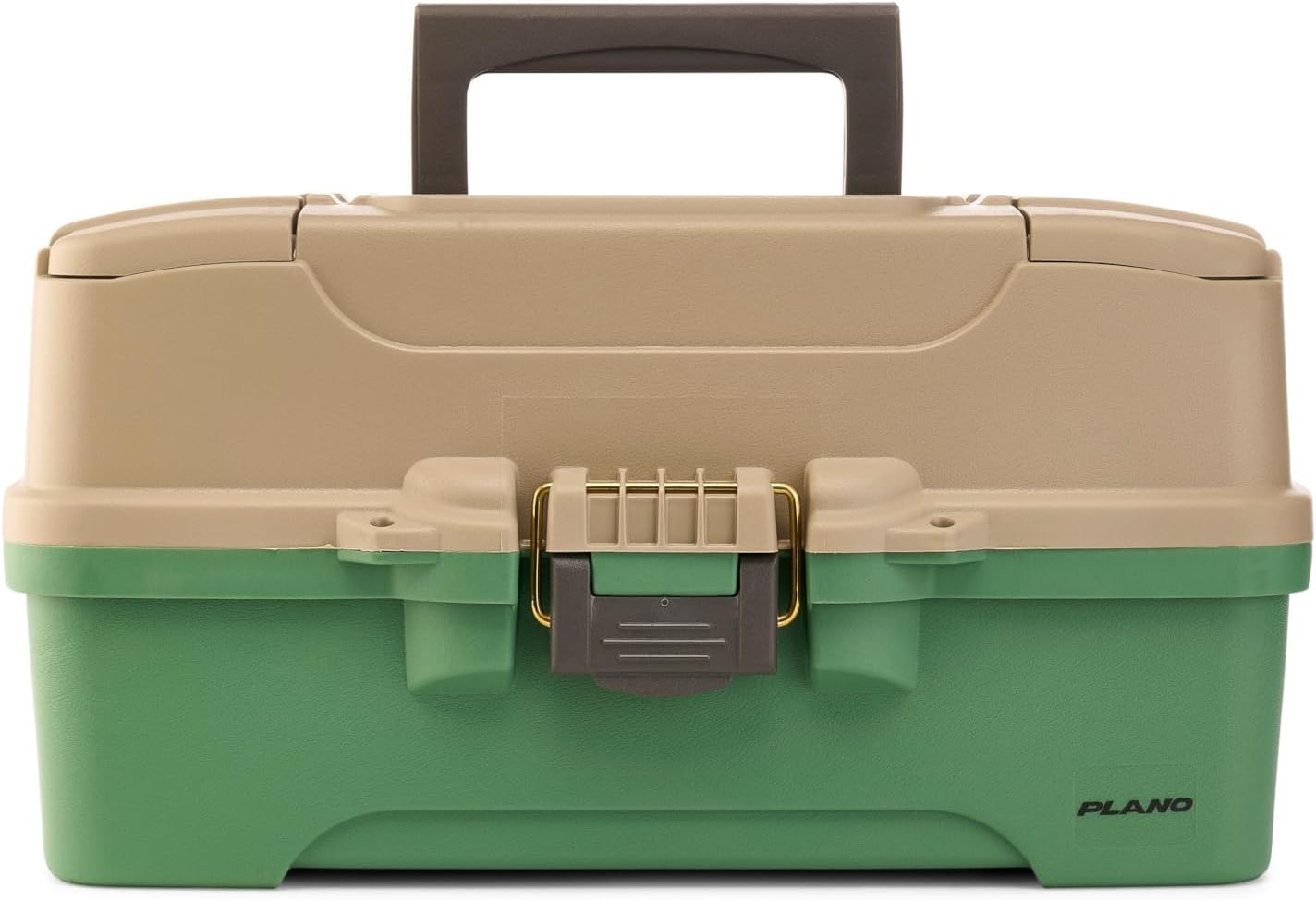 Plano Three-Tray Tackle Box Catfish Kit, Green/Tan, Rust-Proof Brass Latch, Top-Access Tray Compartments with Deep Storage, Made in the USA, Portable Fishing Gear Storage Organizer