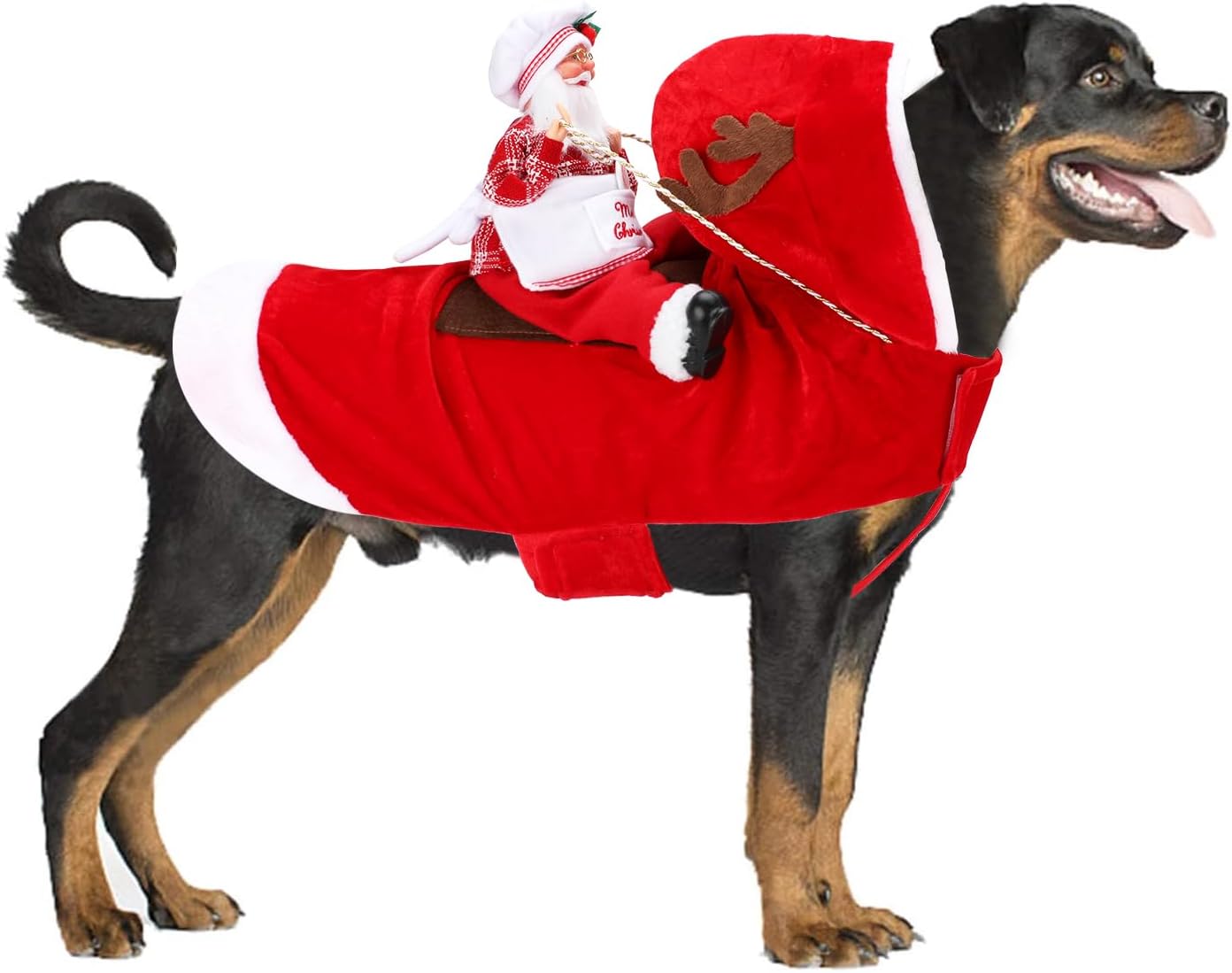 BWOGUE Santa Dog Costume, Dog Christmas Outfit, Santa Riding Pet Clothes, L