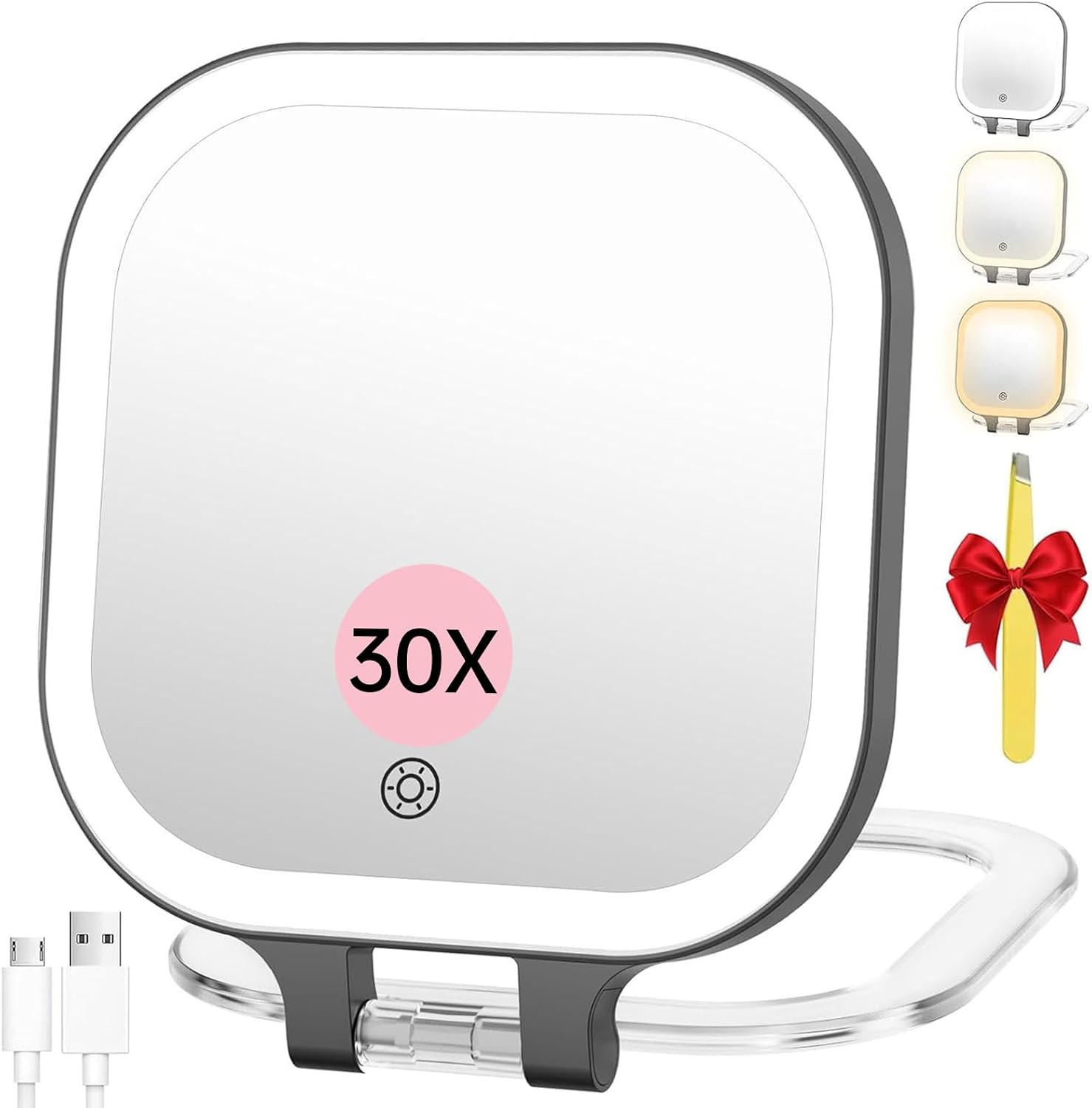 FASCINATE 7" Rechargeable Travel Makeup Mirror 30X Magnification (White)