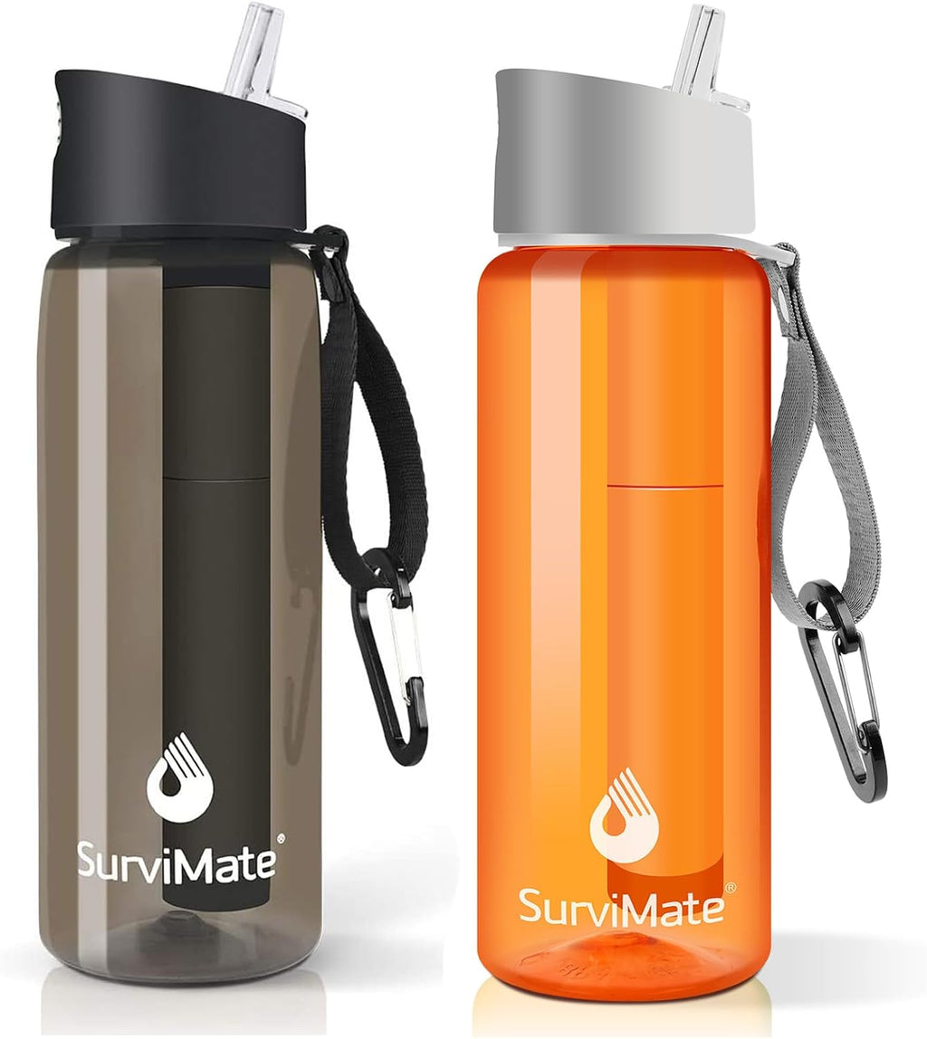 SurviMate Purified Water Bottle for Camping, Hiking, Backpacking and Travel, BPA Free with 5-Stage Intergrated Filter Straw
