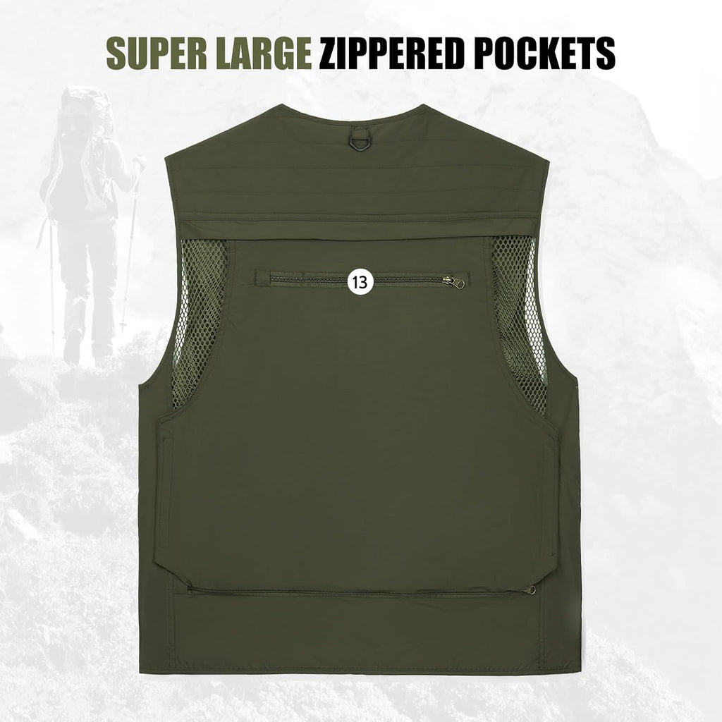 AOTORR Mens Outdoor Work Safari Cargo Photo Travel Fishing Vests for Men with Multi-pockets