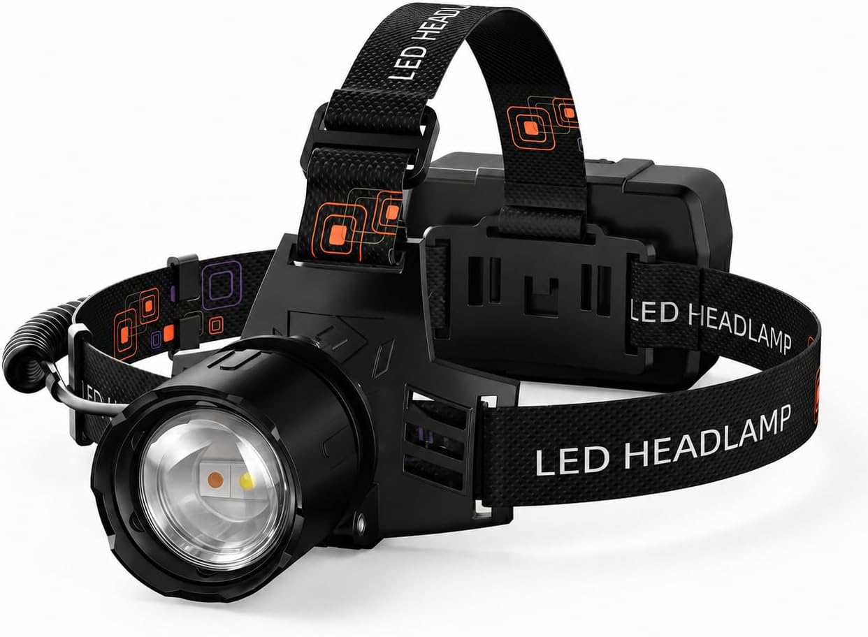 SKYFIRE 3000LM Headlamp for Adults, Motion Sensor, Zoomable Spot-Flood Beam