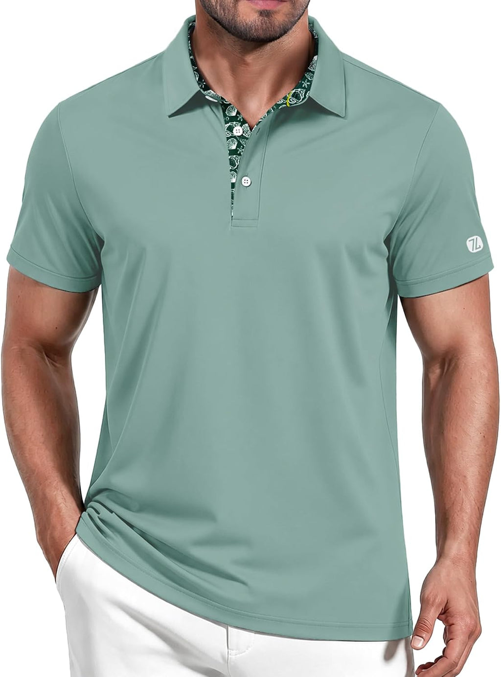 ZITY Golf Shirts for Men Short Sleeve Moisture Wicking Solid Performance Designed Print Collared Casual Polo Shirt