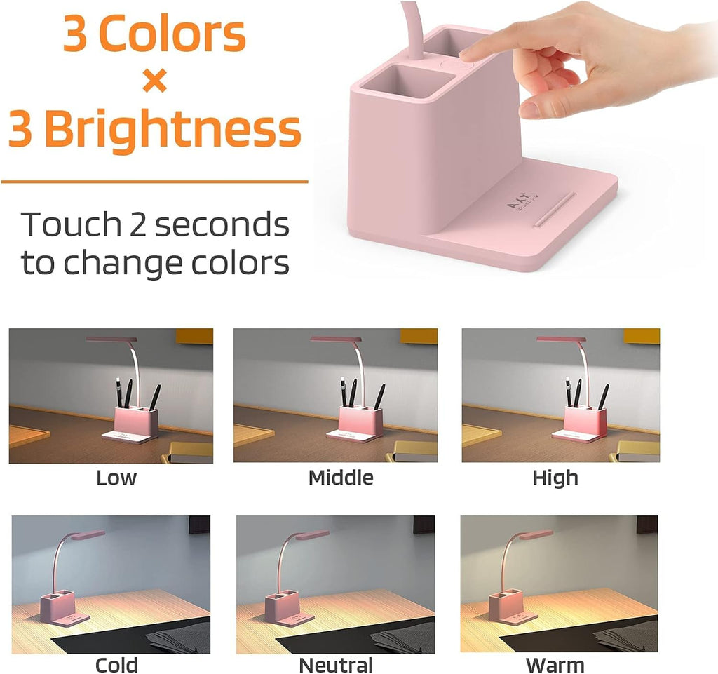 AXX Cute Desk Lamp, Pink Table Light for Women, Teen Girls