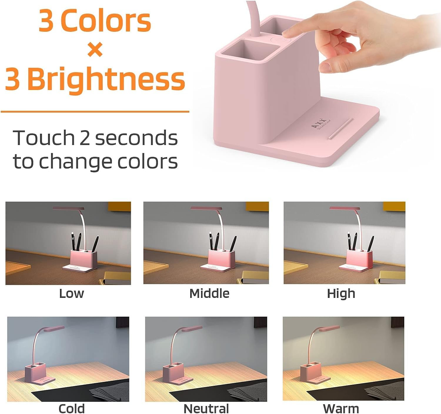 AXX Cute Desk Lamp, Pink Table Light for Women, Teen Girls