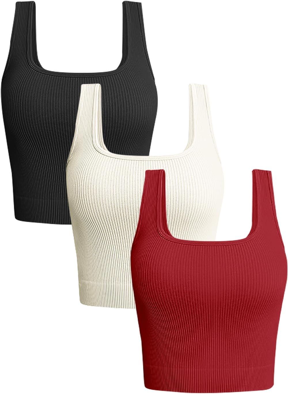 OLCHEE Womens 3 Pack Crop Tank Tops Sleeveless Square Neck Workout Top