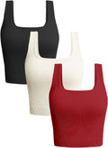 OLCHEE Womens 3 Pack Crop Tank Tops Sleeveless Square Neck Workout Top