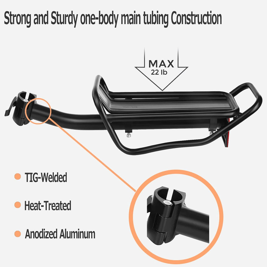 Rear Bike Rack with Quickly Release Camp,Retractable Aluminum Alloy Bicycle Cargo Rack,Thickened Frame and Main Tube for 26"-29" Frames Commuter Carrier,Max Weight 22lb,YONTUO
