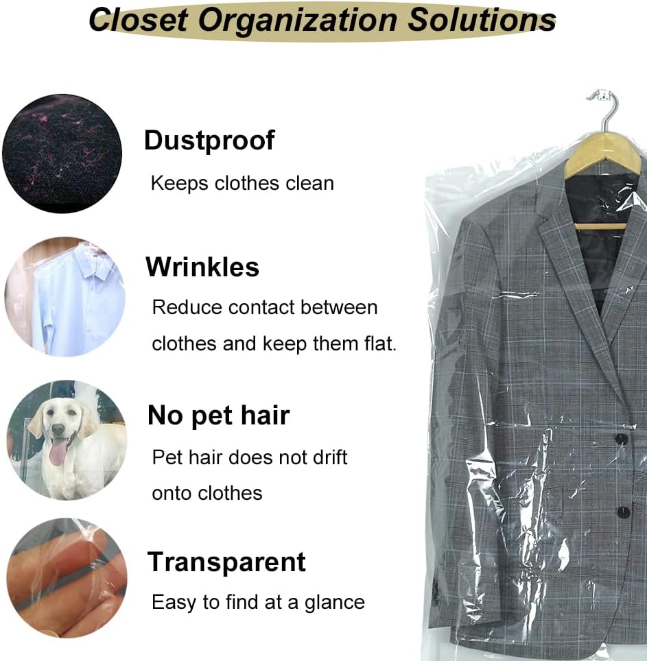 50 Pack 35.4inch Plastic Clear Dry Cleaning Hanging Lightweight Garment Clothes Cover Protector Bags for Closet Clothes Storage.