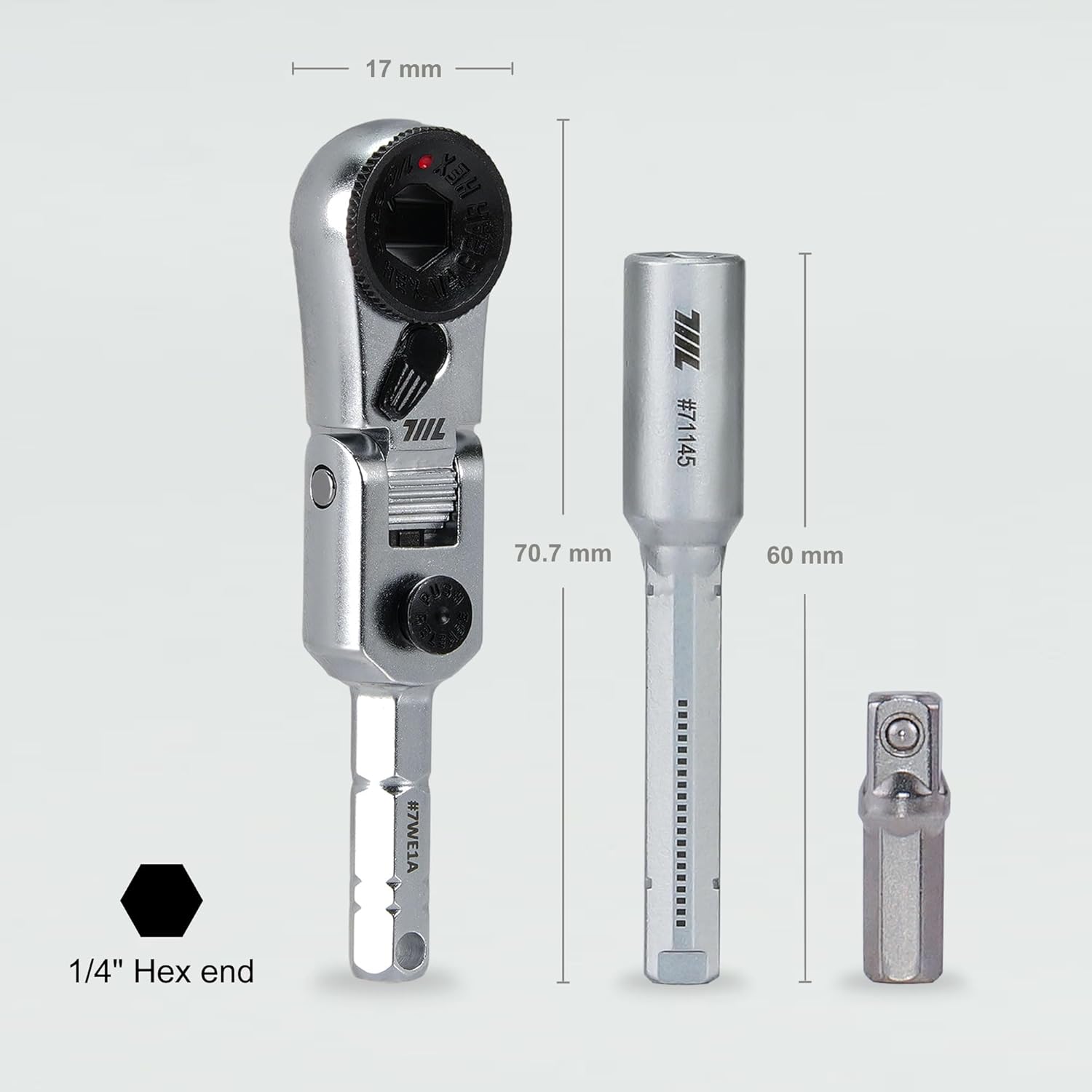 711L EDC Flex Head Ratchet Wrench with T-Handle, 1/4 Inch Mini Ratchet Tool with Socket Extension and Keyring Hole for Everyday Carry
