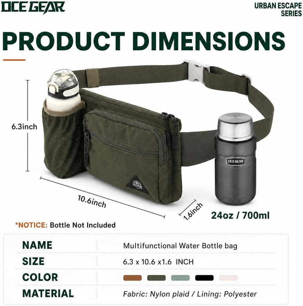 Fanny Pack with Water Bottle Holder for Men Women Waist Bag Running Waist Pack Waterproof for Outdoor Travel Cycling Climbing Walking Fit All Phones (Bottle Not Included) (Green)
